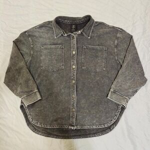 Member's Mark Women XL Black Acid Wash Knit Denim Shacket Button Shirt Jacket
